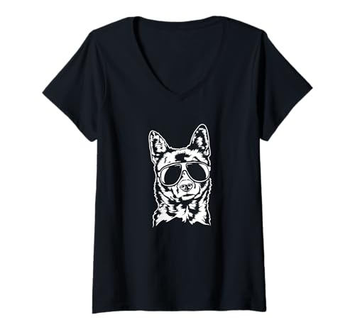 Damen Cooler Kai Ken Hund mit Sonnenbrille lustige Hunde T-Shirt mit V-Ausschnitt Damen Cooler Kai Ken Hund mit Sonnenbrille lustige Hunde T-Shirt mit V-Ausschnitt von Wilsigns Kai Ken Designs