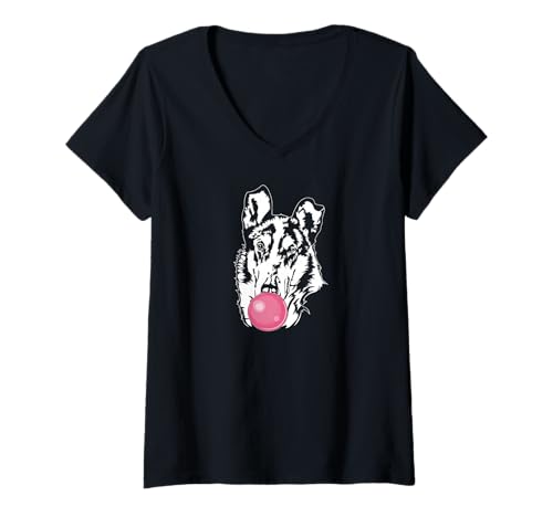 Damen Lustiger Kurzhaarcollie Portrait Collie Hund Hütehunde T-Shirt mit V-Ausschnitt Damen Lustiger Kurzhaarcollie Portrait Collie Hund Hütehunde T-Shirt mit V-Ausschnitt von Wilsigns Kurzhaarcollie Designs