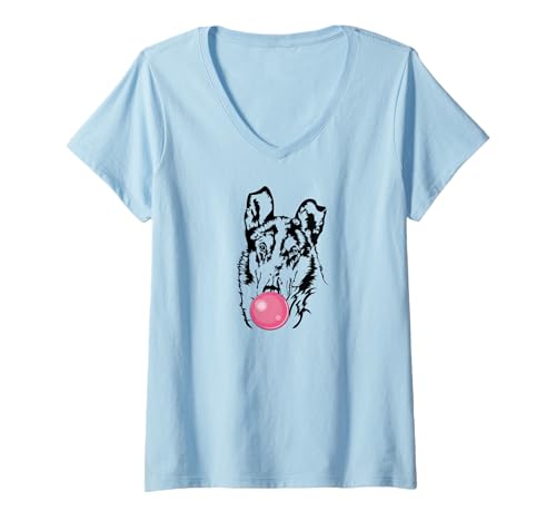 Damen Lustiger Kurzhaarcollie Portrait Collie Hund Hütehunde T-Shirt mit V-Ausschnitt Damen Lustiger Kurzhaarcollie Portrait Collie Hund Hütehunde T-Shirt mit V-Ausschnitt von Wilsigns Kurzhaarcollie Designs