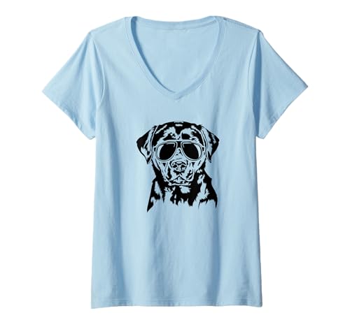 Damen Cooler Labrador Retriever Hund mit Sonnenbrille Hunde Labbi T-Shirt mit V-Ausschnitt von Wilsigns Labrador Designs