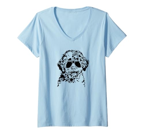 Damen Cooler Lagotto Romagnolo Hund mit Sonnenbrille Hunde T-Shirt mit V-Ausschnitt Damen Cooler Lagotto Romagnolo Hund mit Sonnenbrille Hunde T-Shirt mit V-Ausschnitt von Wilsigns Lagotto Romagnolo Designs