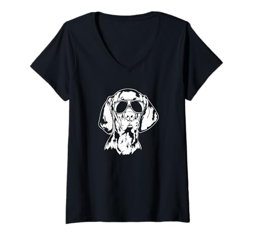 Damen Cooler Magyar Vizsla Hund mit Sonnenbrille Vischel Jagdhunde T-Shirt mit V-Ausschnitt Damen Cooler Magyar Vizsla Hund mit Sonnenbrille Vischel Jagdhunde T-Shirt mit V-Ausschnitt von Wilsigns Magyar Vizsla Designs