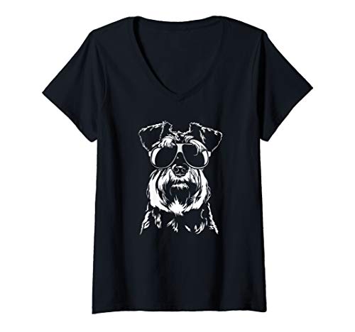 Damen Zwergschnauzer cool Hund Hunde Geschenk Hunde T-Shirt mit V-Ausschnitt Damen Zwergschnauzer cool Hund Hunde Geschenk Hunde T-Shirt mit V-Ausschnitt von Wilsigns Miniature Schnauzer Designs