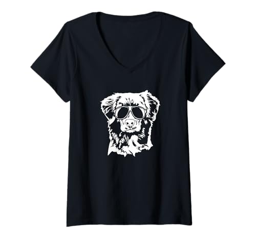Damen Cooler Nova Scotia Duck Tolling Retriever mit Sonnenbrille T-Shirt mit V-Ausschnitt Damen Cooler Nova Scotia Duck Tolling Retriever mit Sonnenbrille T-Shirt mit V-Ausschnitt von Wilsigns Nova Scotia Duck Tolling Retriever