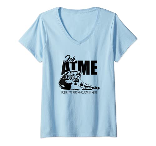Damen Lustiger Rhodesian Ridgeback Ich Atme Hundespruch Hund Hunde T-Shirt mit V-Ausschnitt von Wilsigns Rhodesian Ridgeback Designs