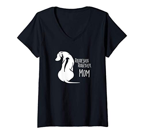 Damen Rhodesian Ridgeback Mom Hund Hunde Mama Jagdhund T-Shirt mit V-Ausschnitt von Wilsigns Rhodesian Ridgeback Designs