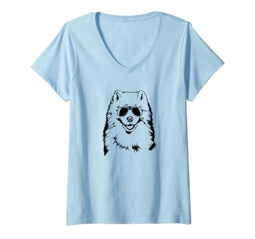 Damen Cooler Samojede Hund mit Sonnenbrille Lustige Hunde T-Shirt mit V-Ausschnitt Damen Cooler Samojede Hund mit Sonnenbrille Lustige Hunde T-Shirt mit V-Ausschnitt von Wilsigns Samojede Designs