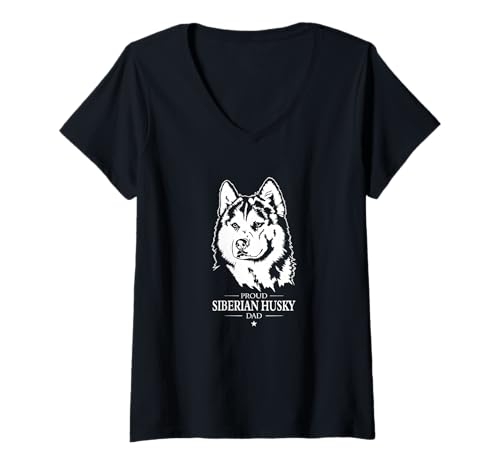 Damen Stolzer Siberian Husky Dad Hundebesitzer Hund Schlittenhunde T-Shirt mit V-Ausschnitt Damen Stolzer Siberian Husky Dad Hundebesitzer Hund Schlittenhunde T-Shirt mit V-Ausschnitt von Wilsigns Siberian Husky Dad Designs