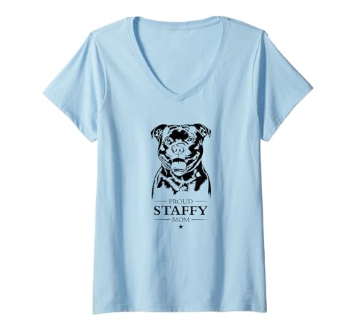Damen Staffy Mom Hundebesitzer Staffordshire Bullterrier Hunde T-Shirt mit V-Ausschnitt Damen Staffy Mom Hundebesitzer Staffordshire Bullterrier Hunde T-Shirt mit V-Ausschnitt von Wilsigns Staffordshire Bullterrier Mom Designs