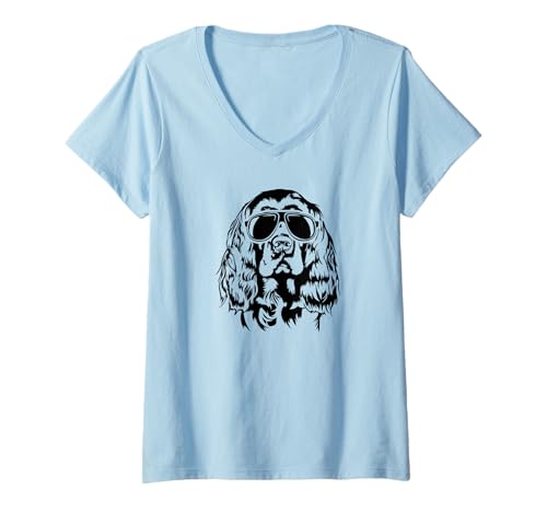 Damen Cooler Sussex Spaniel Hund mit Sonnenbrille lustige Hunde T-Shirt mit V-Ausschnitt Damen Cooler Sussex Spaniel Hund mit Sonnenbrille lustige Hunde T-Shirt mit V-Ausschnitt von Wilsigns Sussex Spaniel Designs