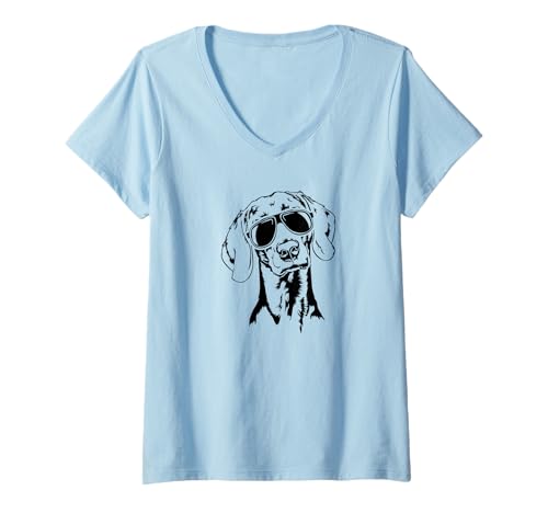 Damen Cooler Weimaraner Hund mit Sonnenbrille Hunde Jagdhunde T-Shirt mit V-Ausschnitt Damen Cooler Weimaraner Hund mit Sonnenbrille Hunde Jagdhunde T-Shirt mit V-Ausschnitt von Wilsigns Weimaraner Designs