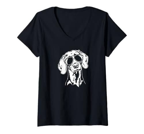 Damen Cooler Weimaraner Hund mit Sonnenbrille Hunde Jagdhunde T-Shirt mit V-Ausschnitt Damen Cooler Weimaraner Hund mit Sonnenbrille Hunde Jagdhunde T-Shirt mit V-Ausschnitt von Wilsigns Weimaraner Designs
