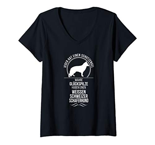 Damen Weisser Schweizer Schäferhund Schutzengel Hunde Hundespruch T-Shirt mit V-Ausschnitt Damen Weisser Schweizer Schäferhund Schutzengel Hunde Hundespruch T-Shirt mit V-Ausschnitt von Wilsigns Weißer Schweizer Schäferhund Designs