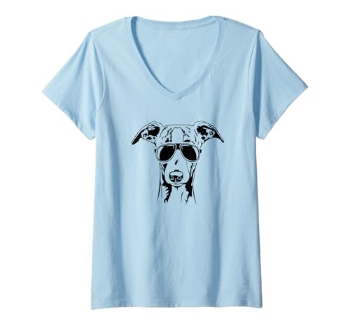 Damen Cooler Whippet Hunde mit Sonnenbrille Windhund Windhunde T-Shirt mit V-Ausschnitt von Wilsigns Whippet Designs