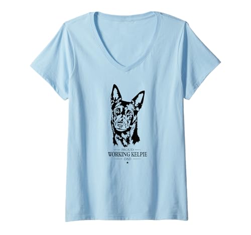 Damen Working Kelpie Dad Hund Hundebesitzer Hunde Hütehunde T-Shirt mit V-Ausschnitt Damen Working Kelpie Dad Hund Hundebesitzer Hunde Hütehunde T-Shirt mit V-Ausschnitt von Wilsigns Working Kelpie Dad Designs
