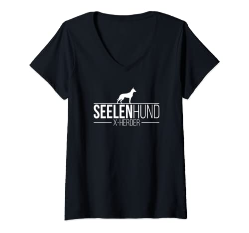 Damen X Herder mein Seelenhund Hund Hundespruch T-Shirt mit V-Ausschnitt von Wilsigns X Herder Seelenhund