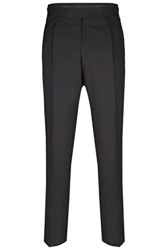 Wilvorst Größe 46 Smoking Hose Schwarz Classic Line normaler Schnitt mit Bundfalte Tunnelbund Galon Schwarz 100% Schurwolle IWS Fresco 260g Größe 46 von Wilvorst