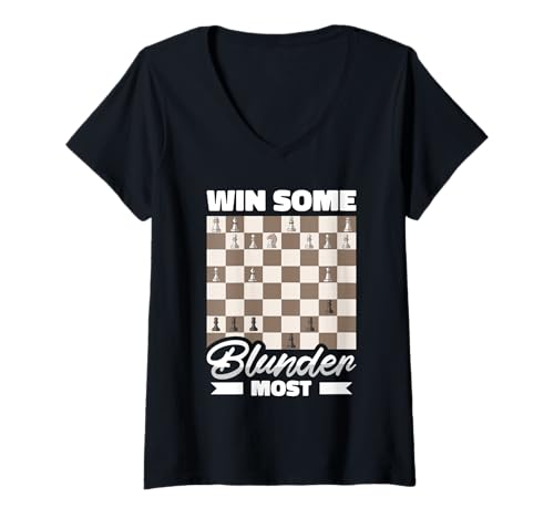 Damen Lustiger Schachspieler Witz Schachfiguren Schachbrett T-Shirt mit V-Ausschnitt Damen Lustiger Schachspieler Witz Schachfiguren Schachbrett T-Shirt mit V-Ausschnitt von Win Some Blunder Most