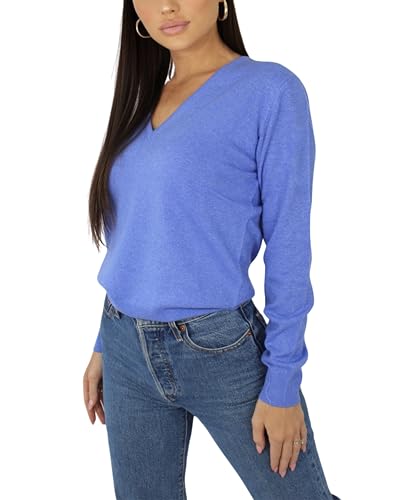 Win's Damen-Pullover, V-Ausschnitt, Kaschmir, hergestellt in Italien, Blau meliert., Medium von Win's