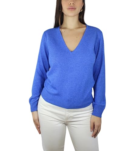 Win's Damenpullover mit V-Ausschnitt, Kaschmir, hergestellt in Italien, Dunkelblau meliert, Large von Win's