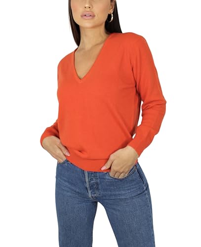 Win's Damenpullover mit V-Ausschnitt, Kaschmir, hergestellt in Italien, Orange, XXL von Win's
