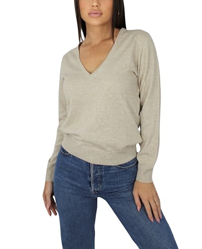 Win's Damenpullover mit V-Ausschnitt, Kaschmir, hergestellt in Italien, beige, Medium von Win's