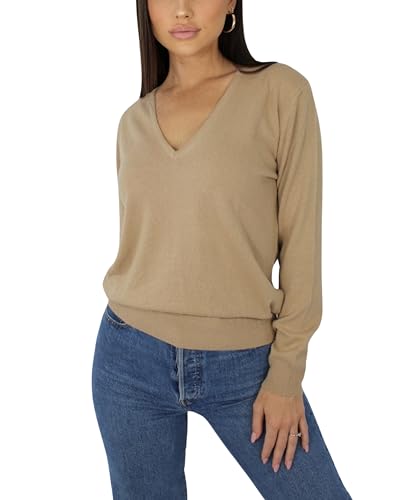 Win's Damen-Pullover, V-Ausschnitt, Kaschmir, hergestellt in Italien, camel, Large von Win's