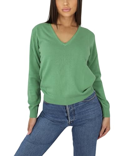 Win's Damen-Pullover, V-Ausschnitt, Kaschmir, hergestellt in Italien, grün, Large von Win's