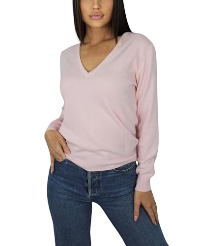 Win's Damenpullover mit V-Ausschnitt, Kaschmir, hergestellt in Italien, hellrosa, XL von Win's