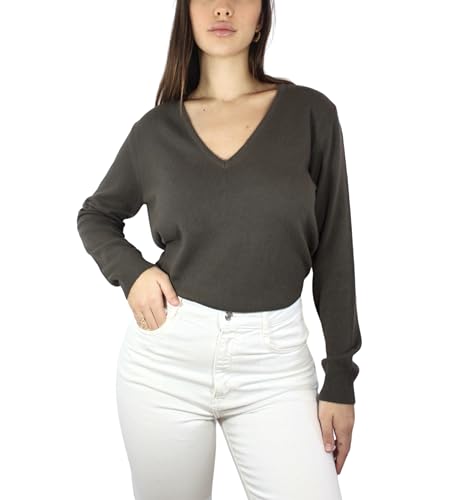 Win's Damenpullover mit V-Ausschnitt, Kaschmir, hergestellt in Italien, kaki, XXL von Win's