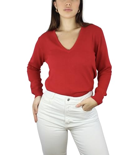 Win's Damenpullover mit V-Ausschnitt, Kaschmir, hergestellt in Italien, rot, Small von Win's