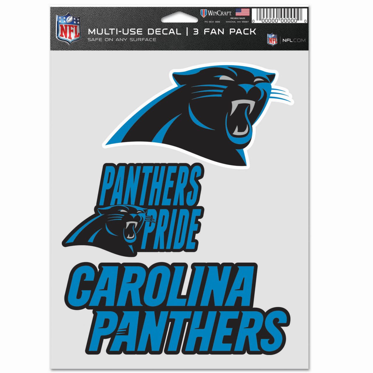 NFL Aufkleber Multi-Use 3er Set 20x15cm - Carolina Panthers von WinCraft
