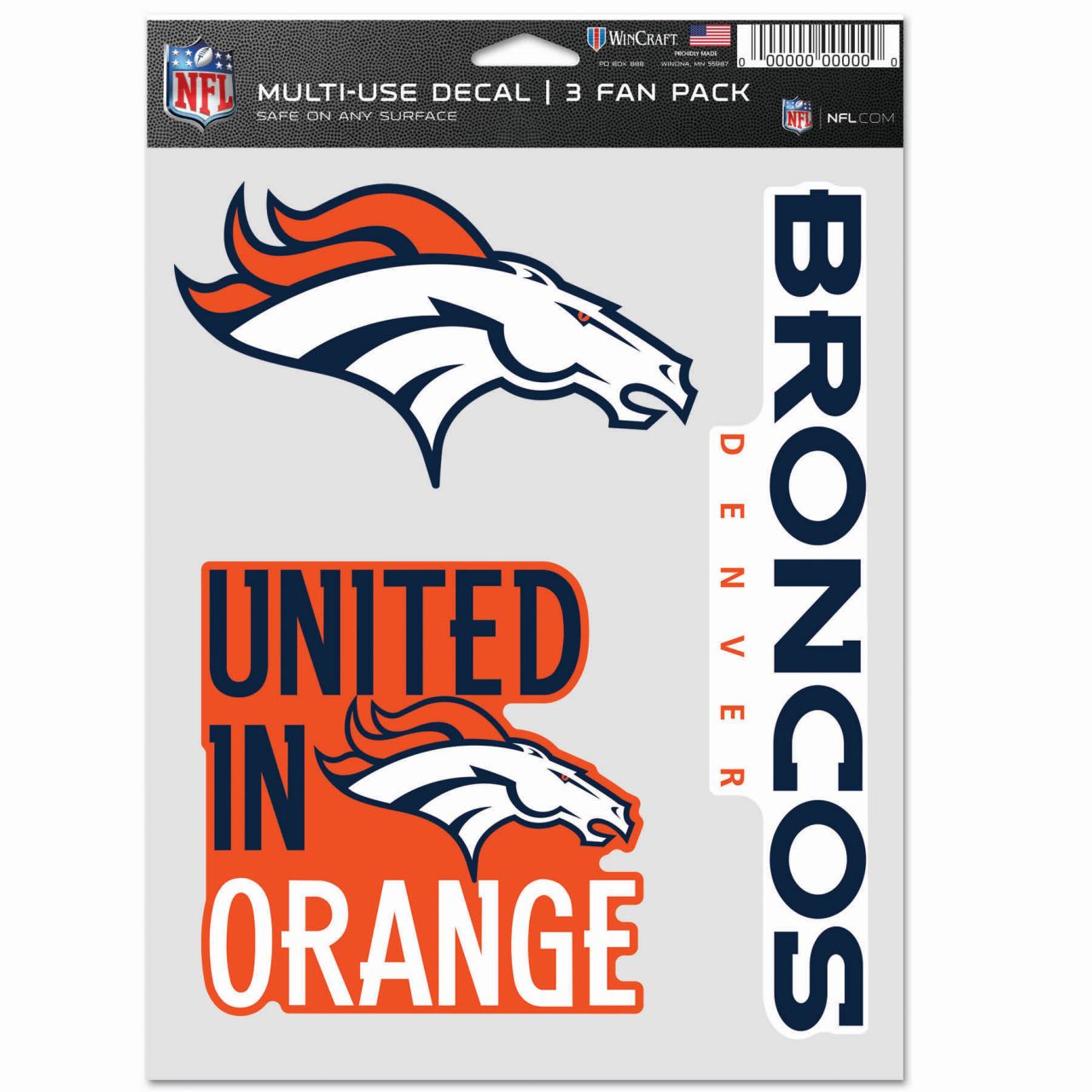 NFL Aufkleber Multi-Use 3er Set 20x15cm - Denver Broncos von WinCraft