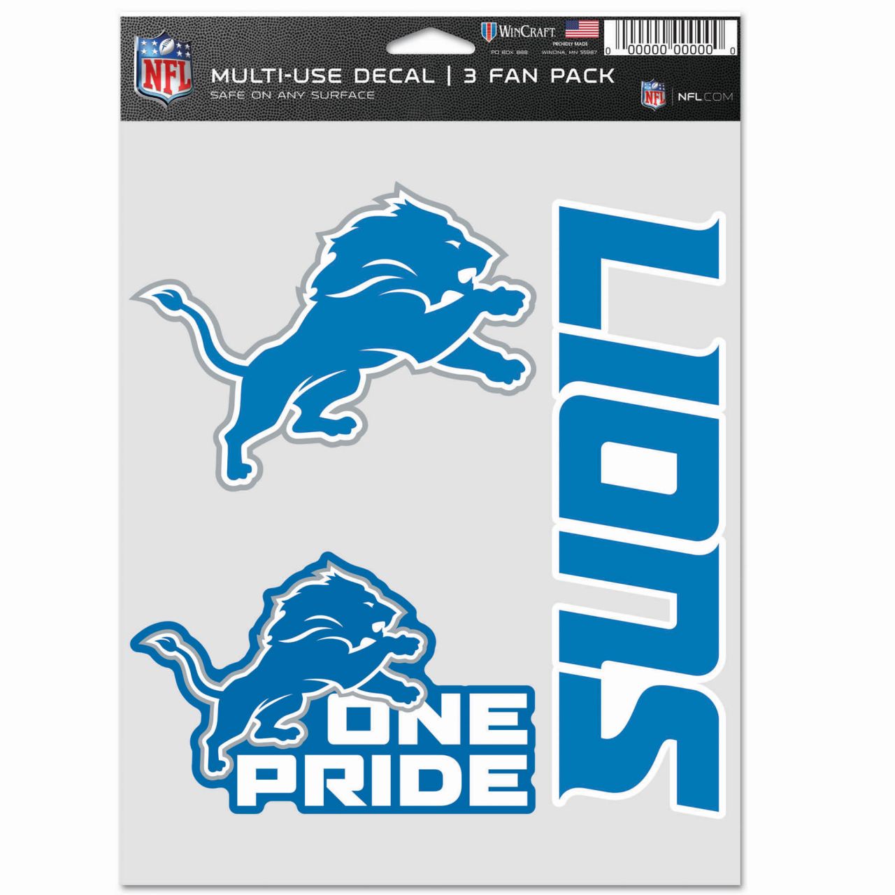 NFL Aufkleber Multi-Use 3er Set 20x15cm - Detroit Lions von WinCraft