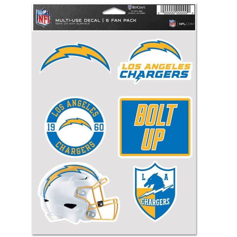 NFL Aufkleber Multi-Use 6er Set 19x14cm Los Angeles Chargers von WinCraft