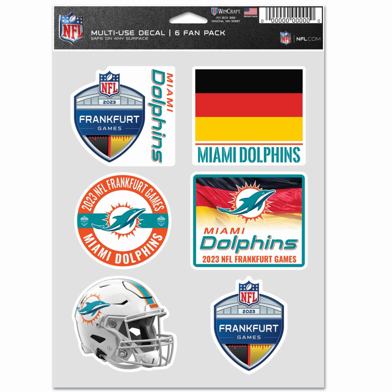 NFL FRANKFURT Aufkleber 6er Set 18x13cm Miami Dolphins von WinCraft