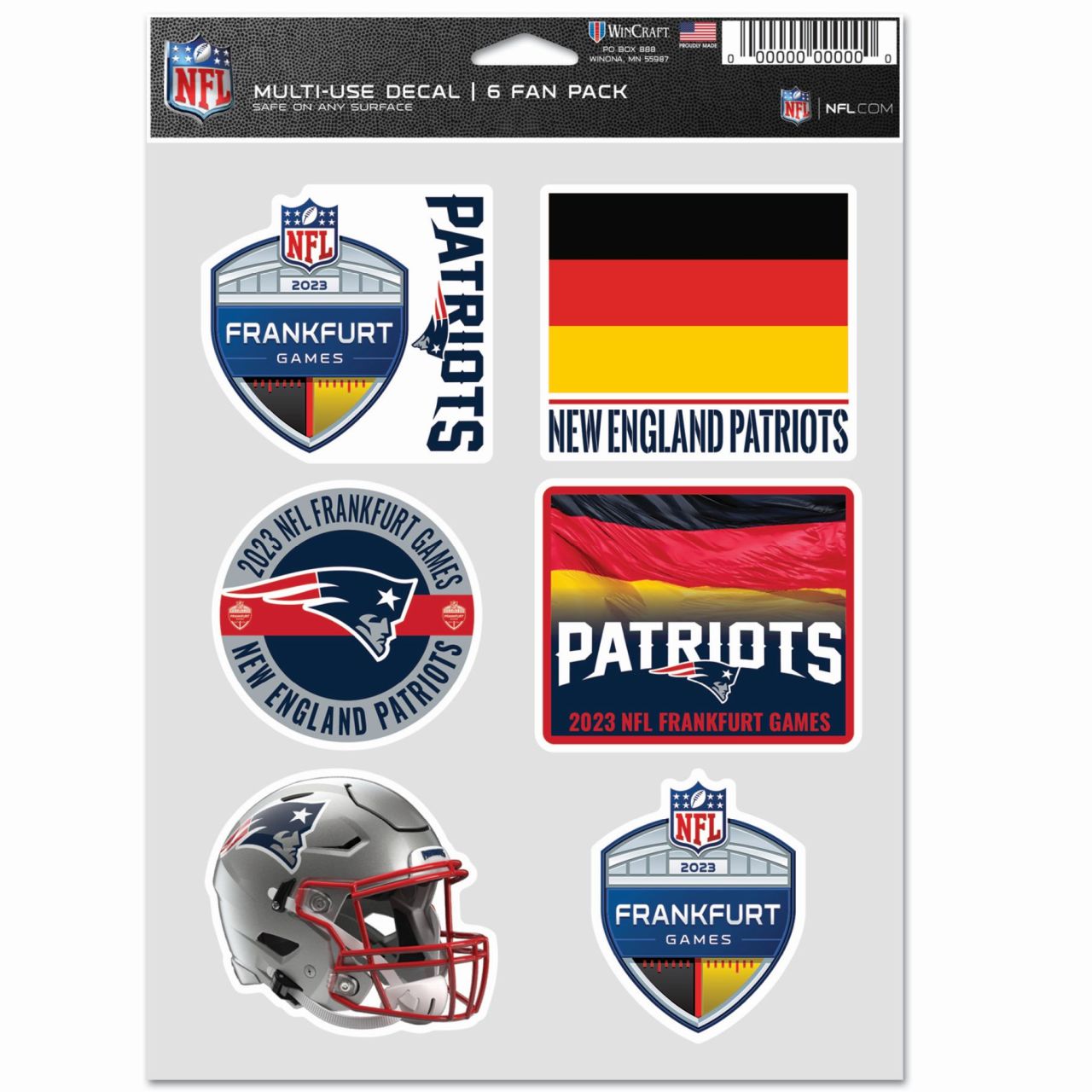 NFL FRANKFURT Aufkleber 6er Set 18x13cm New England Patriots von WinCraft