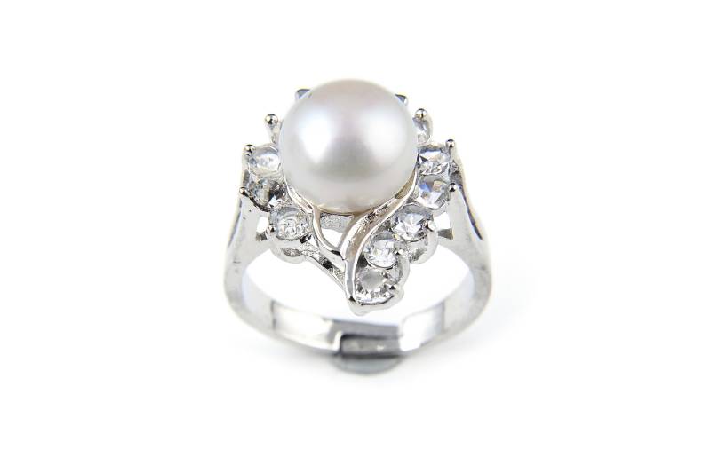 10mm Aaa Weißer Süßwasserzuchtperlen Diamant Cz Ring - Verschiedene Größen -Rg45 von WinPearl