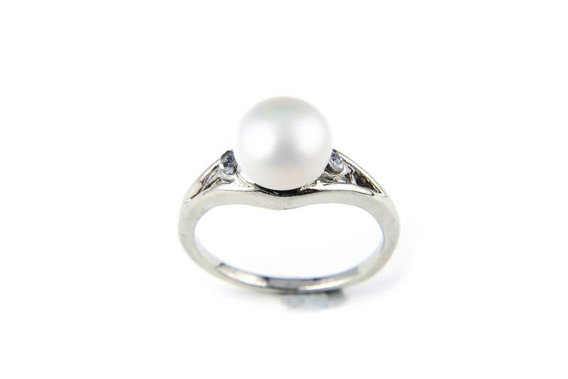 9mm Aaa Weißer Süßwasserzuchtperlen Diamant Cz Ring - Verschiedene Größen -Rg49 von WinPearl