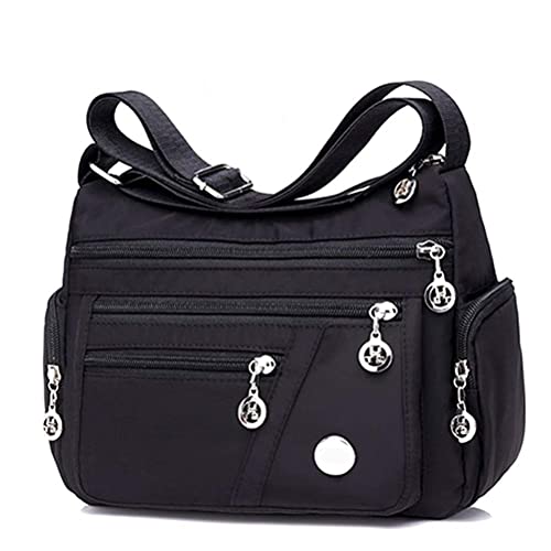 Wination Nylon Umhängetasche, Multi Pocket Größere Kapazität Handtasche Casual Crossbody Handtasche Wasserdicht Nylon Schultertasche für Damen und Herren Gr. Einheitsgröße, Schwarz von Wination