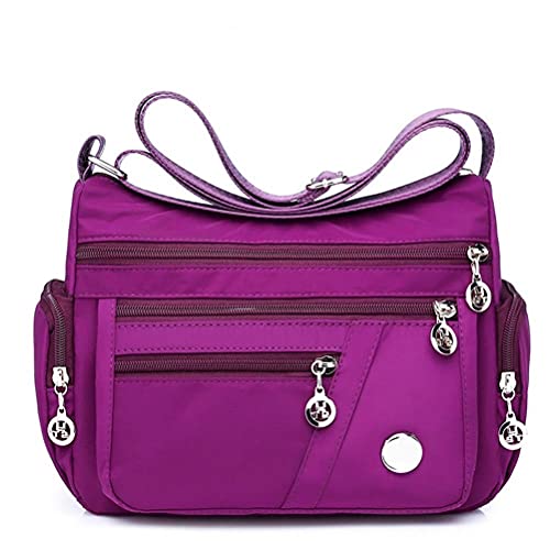 Wination Nylon Umhängetasche, Multi Pocket Größere Kapazität Handtasche Casual Crossbody Handtasche Wasserdicht Nylon Schultertasche für Damen und Herren Gr. Einheitsgröße, violett von Wination