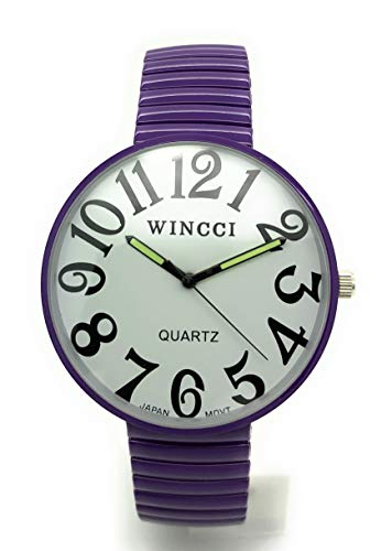 Wincci Jumbo-Armbanduhr für Herren und Damen, elastisch, mit großen Zahlen, elastisch, Violett von Wincci
