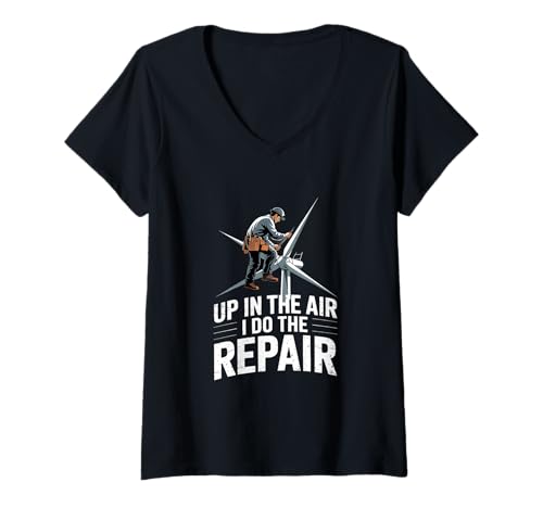 Damen Up In The Air I Do The Repair Windturbine Technician T-Shirt mit V-Ausschnitt Damen Up In The Air I Do The Repair Windturbine Technician T-Shirt mit V-Ausschnitt von Wind Turbine Technician Clean Energy Careers