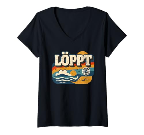 Damen LÖPPT Retro Design – Locker bleiben, Nordstyle T-Shirt mit V-Ausschnitt von Wind & Witz - Plattdeutscher Küstenkult