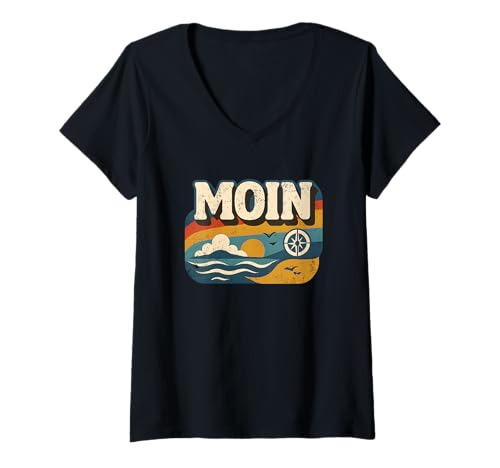 Damen Moin Retro Design – Norddeutsch, frech, kultig T-Shirt mit V-Ausschnitt von Wind & Witz - Plattdeutscher Küstenkult
