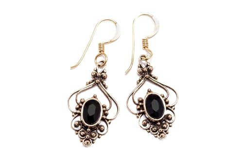 Bronze Ohrhänger SALIA 3.8 cm Bohemia Schwarzer Stein Vintage von Windalf