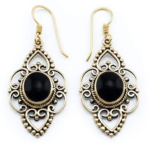Damen Ohrhänger ARKONA 4.6 cm Mittelalter Ohrschmuck Schwarzem Onyx Hippie Bronze von Windalf
