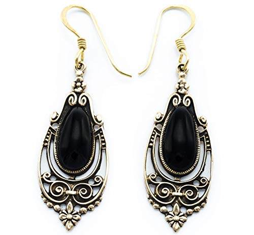 Damen Ohrhänger TALINA 5 cm Onyx Mittelalterschmuck Bronze von Windalf