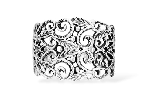 Mittelalter-Ring MANJA 15 mm Zarte Elfen Statementring Ornamentik Bohemia Silberring Vintage Glücks-Ring Freundschaftsring 925 Sterlingsilber (Silber, 58 (18.5)) von Windalf