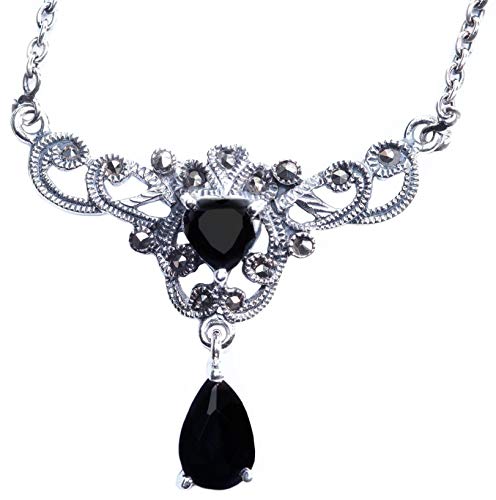 Mittelalterliches Collier FIALA 45 cm Gothik Halsschmuck Schwarzes Herz Vintage 925 Sterlingsilber von Windalf